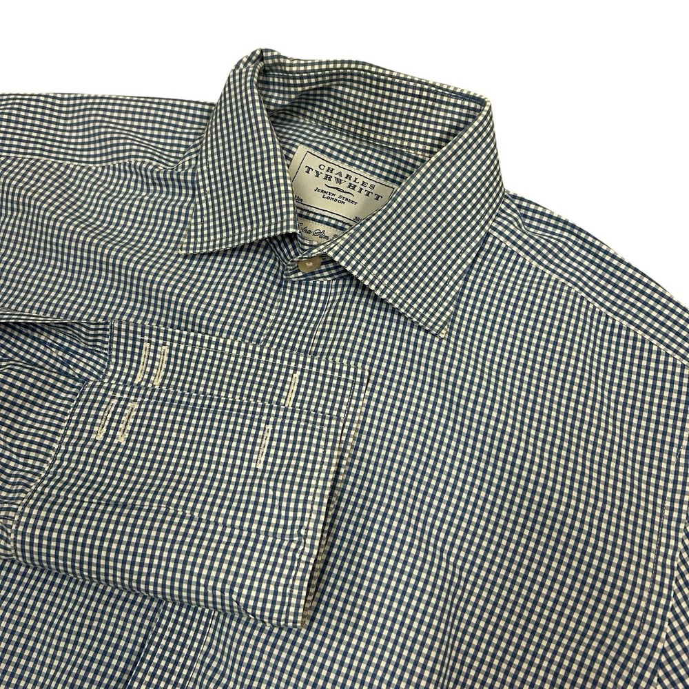 Charles Tyrwhitt Shirt Mens 15 33 Extra Slim Fit Blue White Plaid French Cuff - Picture 1 of 7